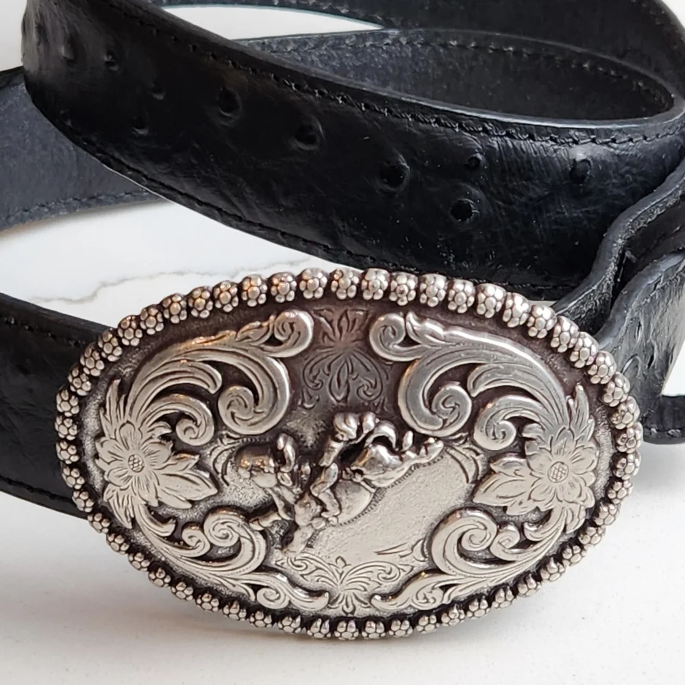 NOCONA BELT COMPANY BLACK LEATHER OSTRICH PRINT 100% LEATHER BELT SIZE 26